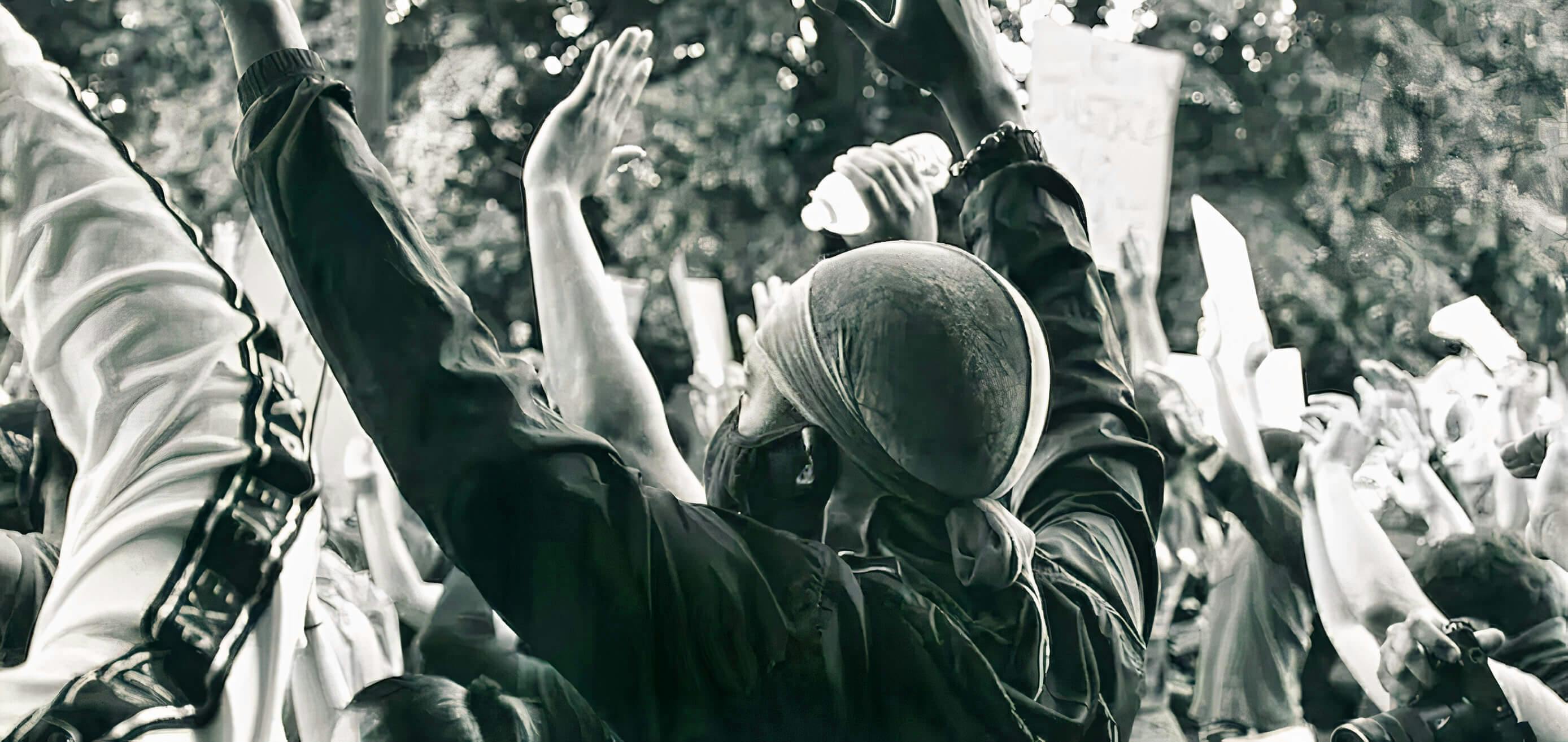black and white image of a protest